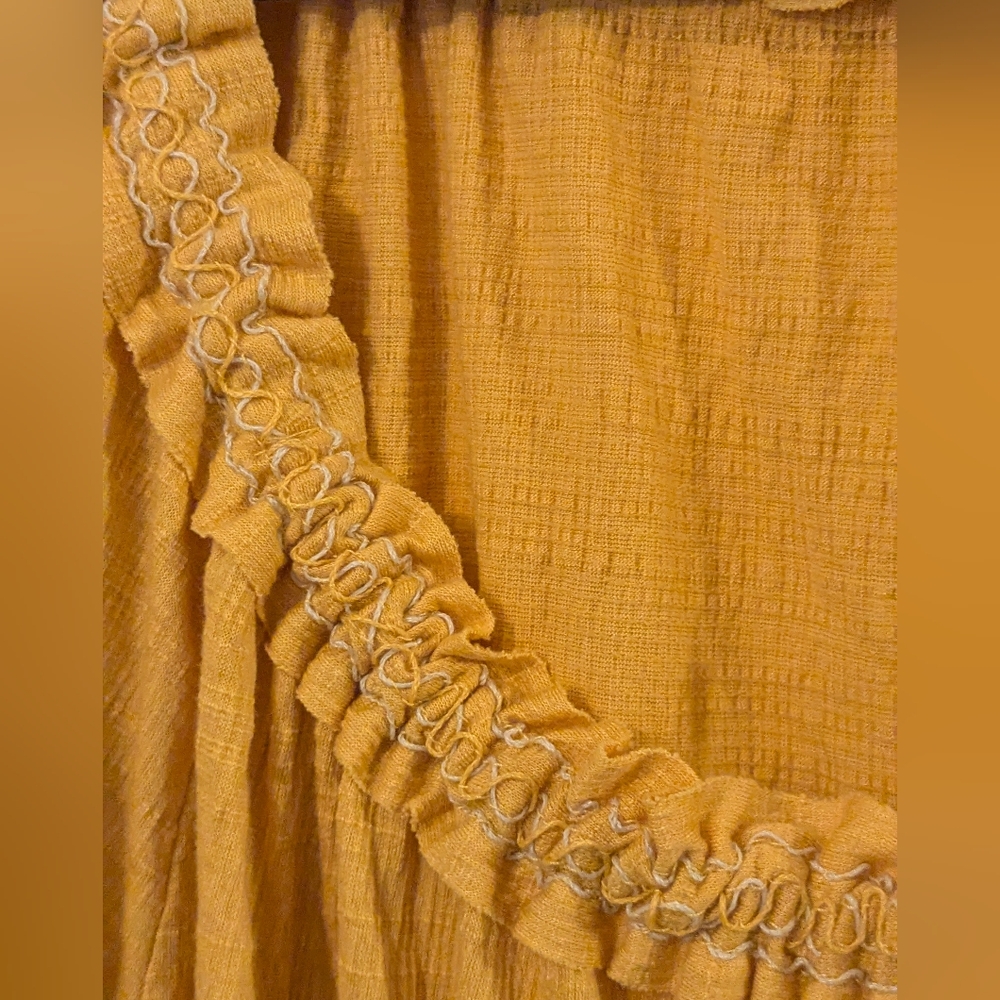 Max Studio 3X Mustard Boho Peasant Blouse Ruffle Neck Gauze Cottagecore Curvy - Picture 7 of 11